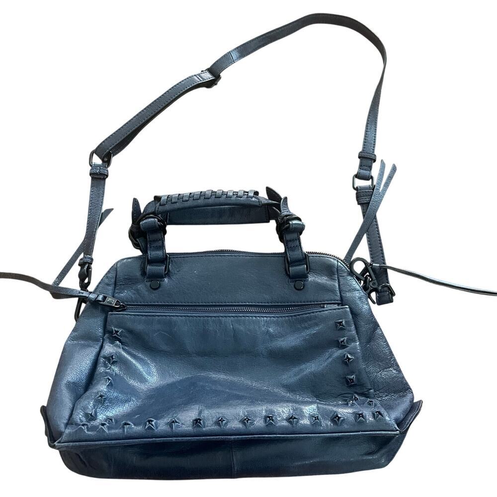Elliott Lucca Handbag Olvera Navy Blue Leather Pyramid Sud Bag Satchel